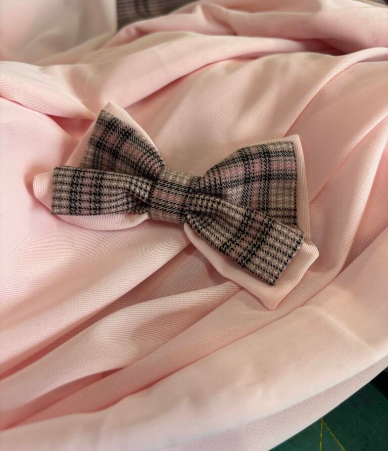 classic pink check dog bow
