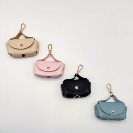 Chic PU leather dog poo bag holder pink, blue, black, cream