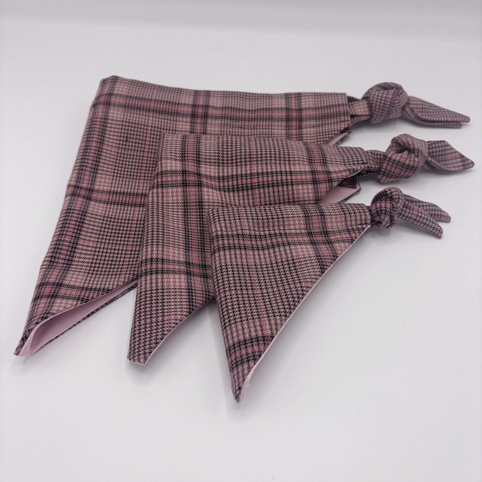 Poochi dog bandana in classic pink check fabric. made in London