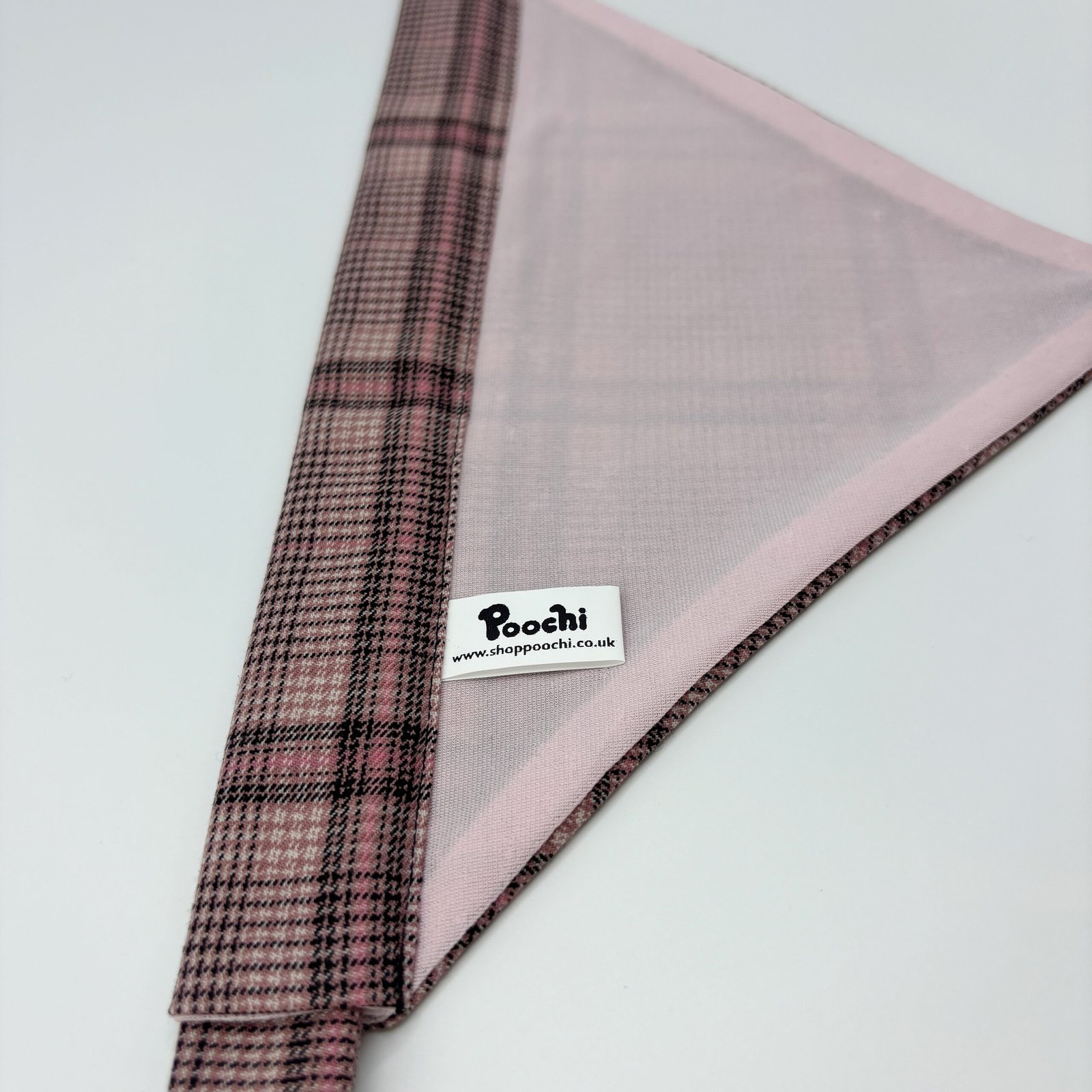 Poochi dog bandana in classic pink check fabric. made in London