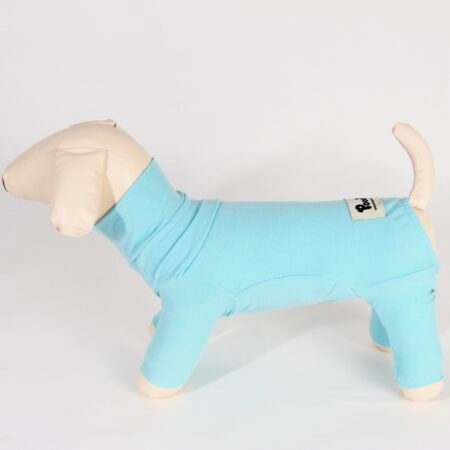 Poochi Classic Juicy Blue Dog Coat in lightweight fleece, side view on a dog mannequin