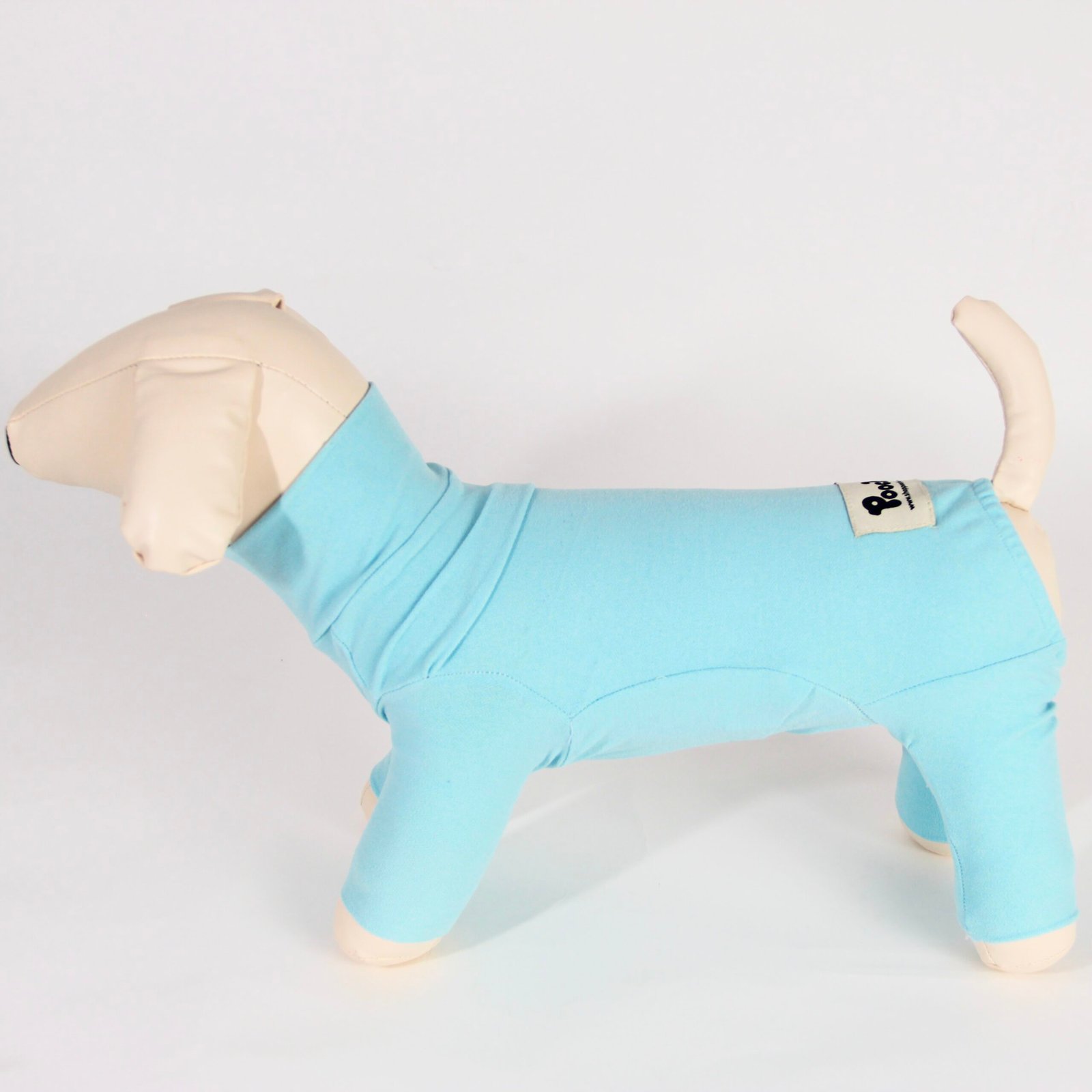 Poochi Classic Juicy Blue Dog Coat in lightweight fleece, side view on a dog mannequin