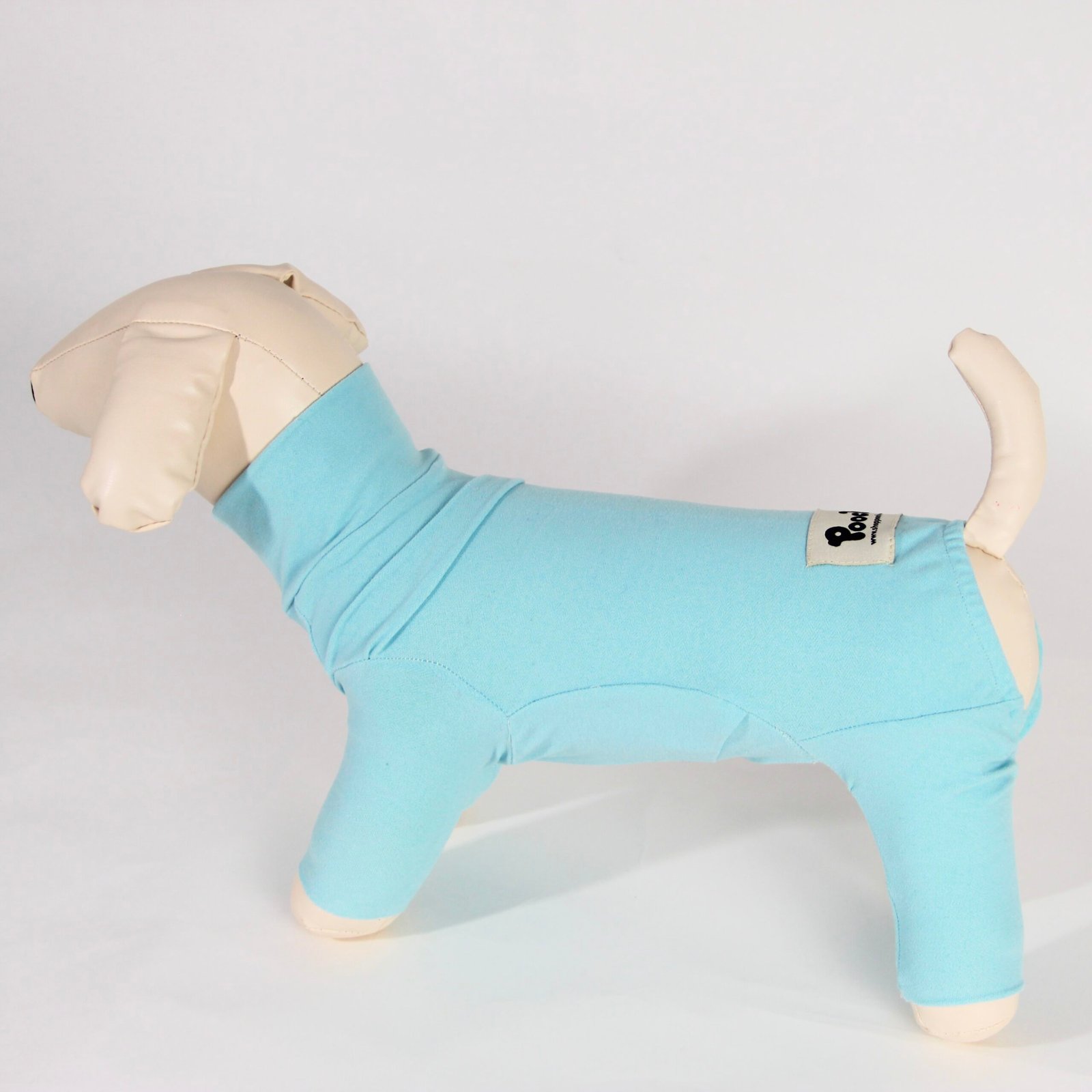 Poochi Classic Juicy Blue Dog Coat in lightweight fleece, alternative side view on a dog mannequin