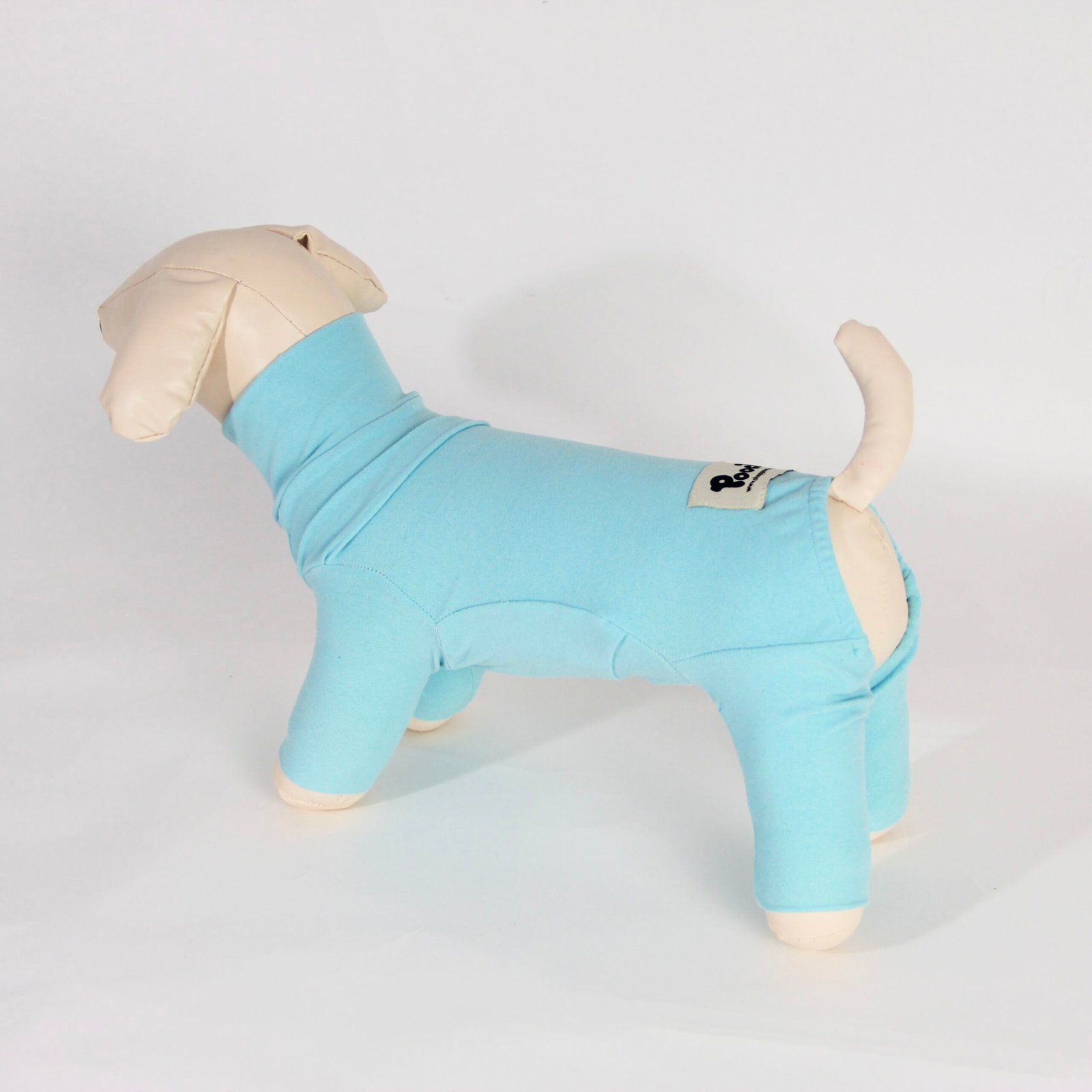 Poochi Classic Juicy Blue Dog Coat in lightweight fleece, rear three-quarter view on a dog mannequin