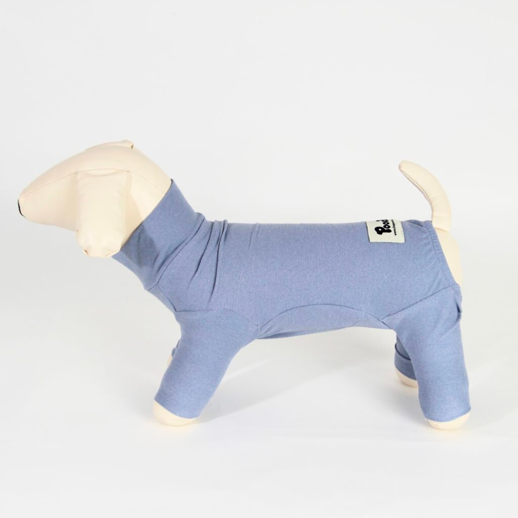 Poochi Classic Soft Grey Dog Coat in lightweight fleece, side view on a dog mannequin