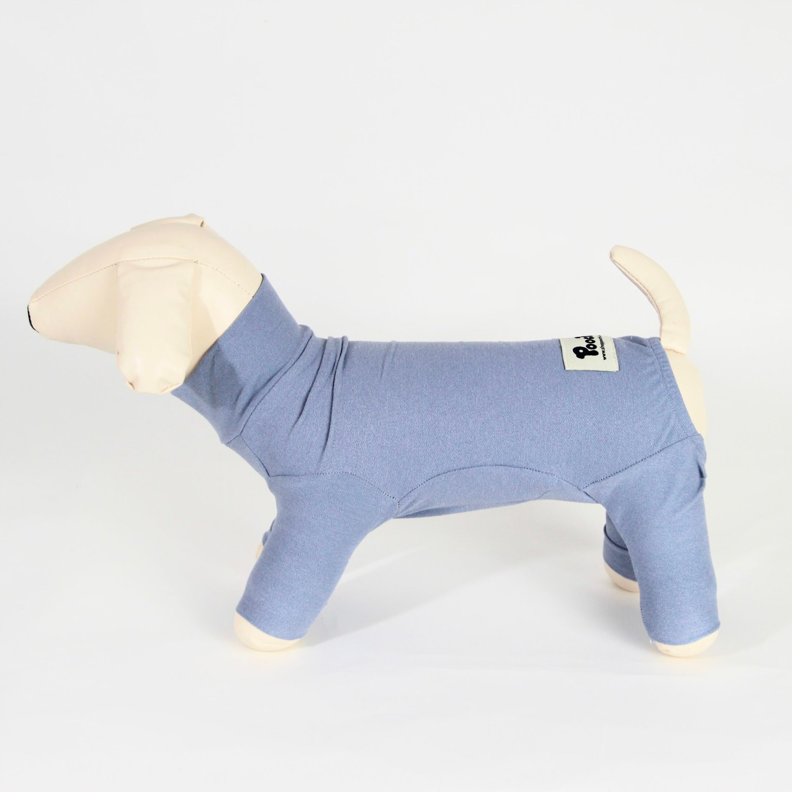 Poochi Classic Soft Grey Dog Coat in lightweight fleece, side view on a dog mannequin