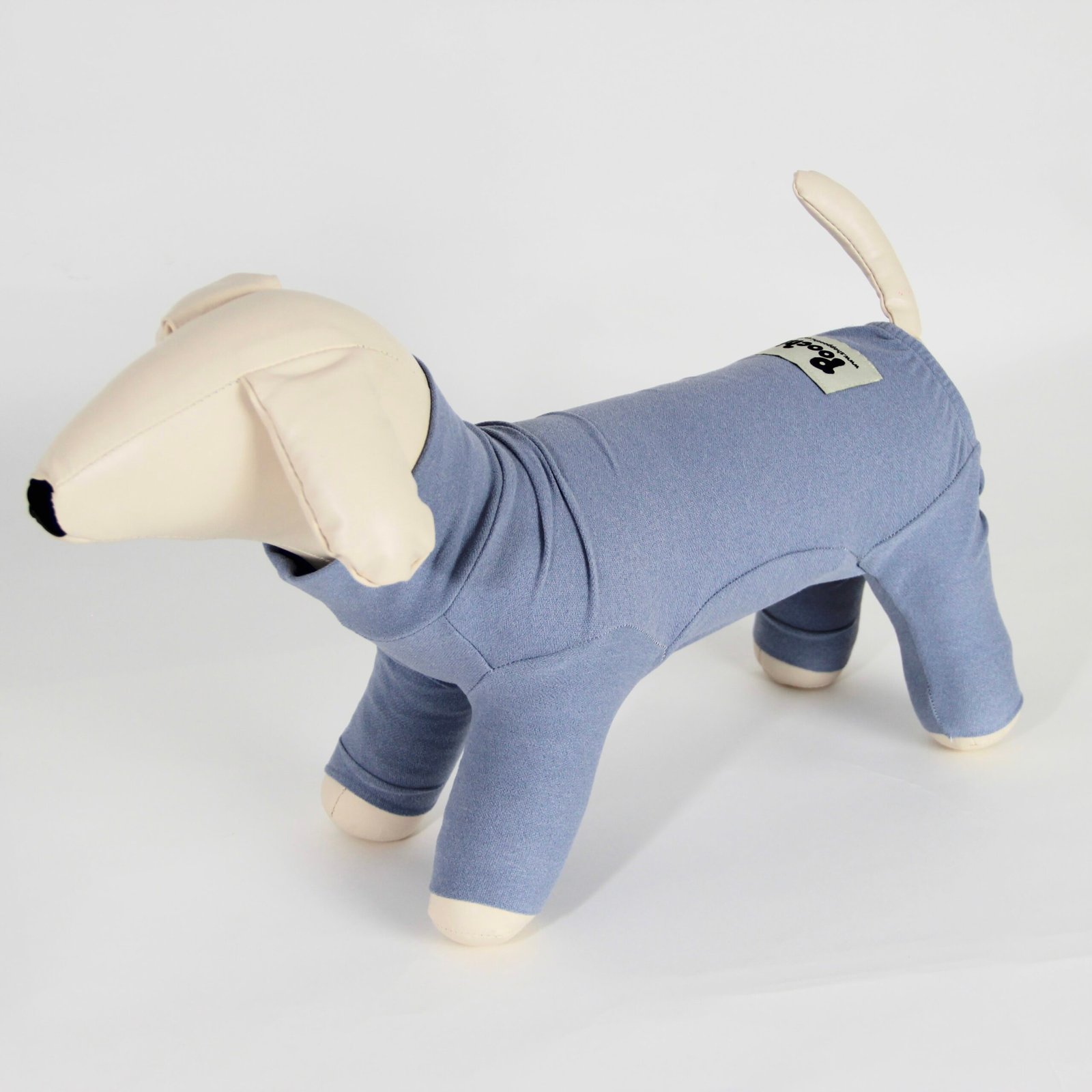 Poochi Classic Soft Grey Dog Coat in lightweight fleece, front three-quarter view on a dog mannequin