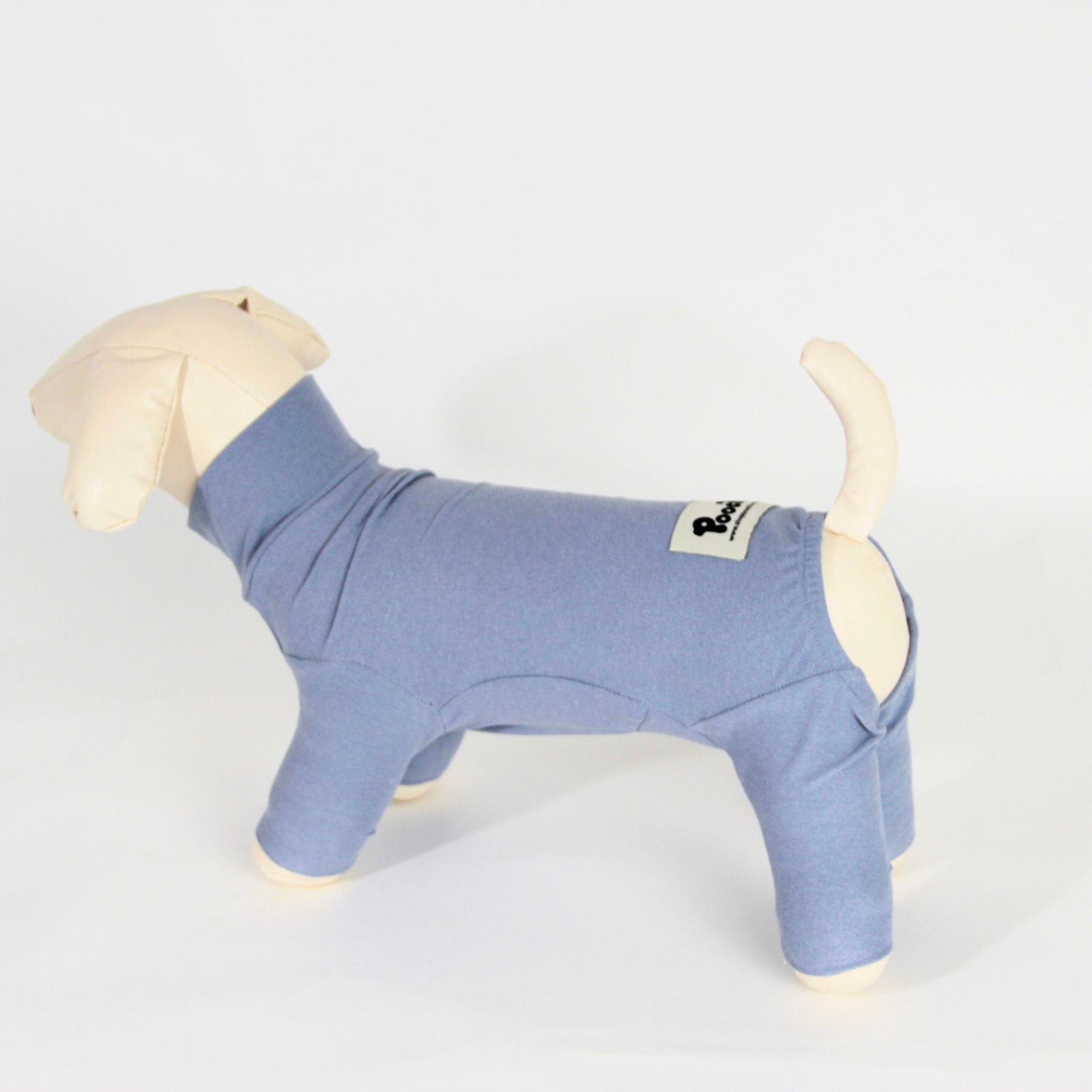 Poochi Classic Soft Grey Dog Coat in lightweight fleece, rear three-quarter view on a dog mannequin