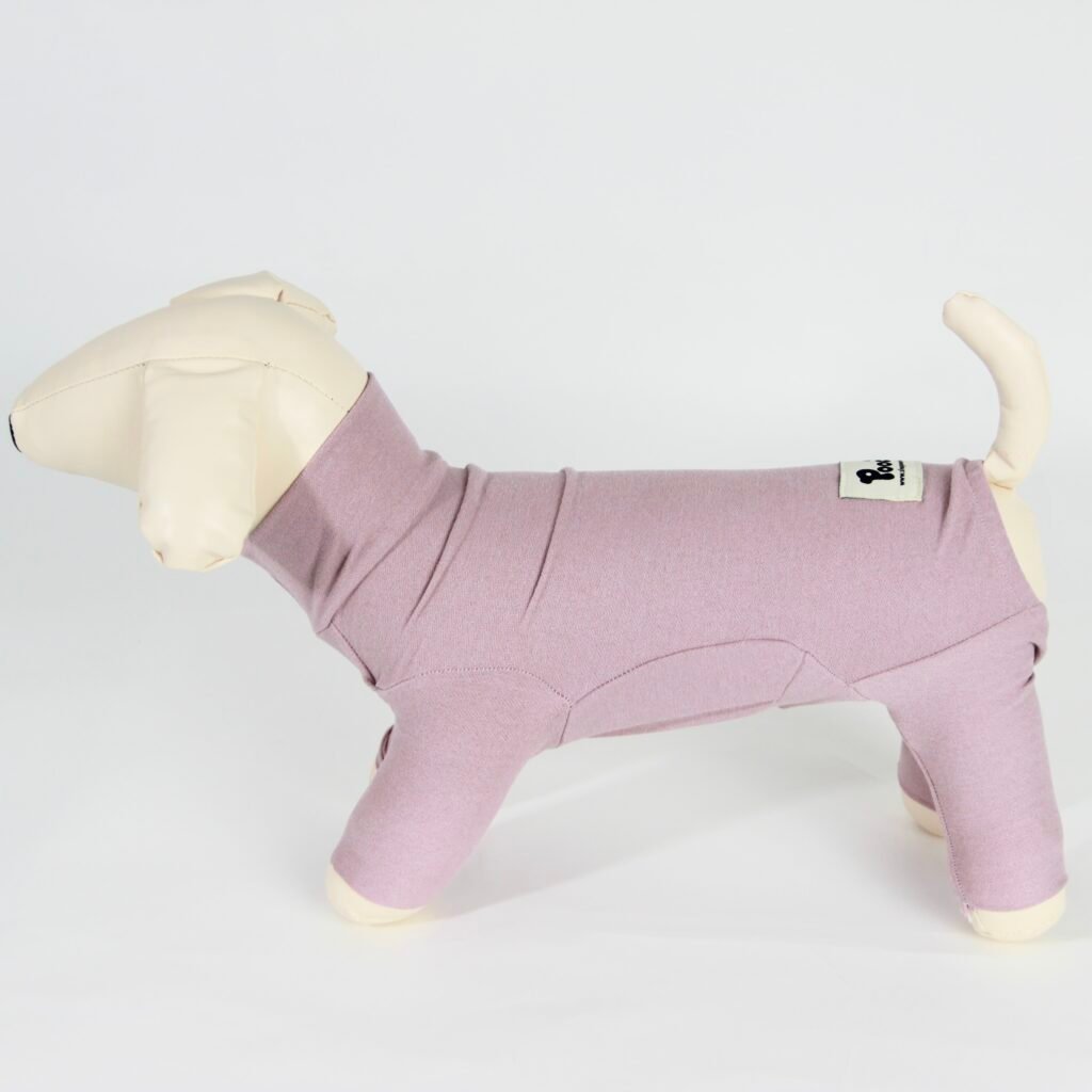 Poochi Classic Lilac Dog Coat in lightweight fleece, side view on a dog mannequin